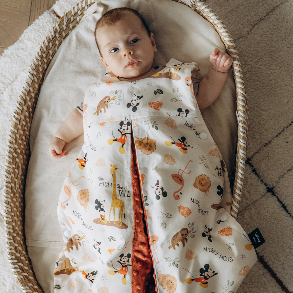 La Millou波蘭 豆豆防踢被/防踢背心分腿扣(70cm)｜米奇系列_動物園篇(奶油米底)｜奶油紅絲絨