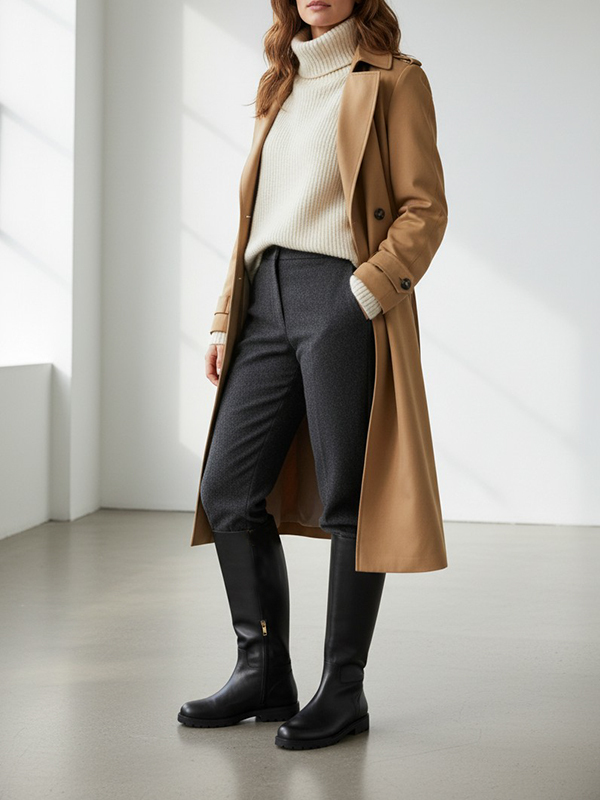 SANTONI 真皮圓頭長靴