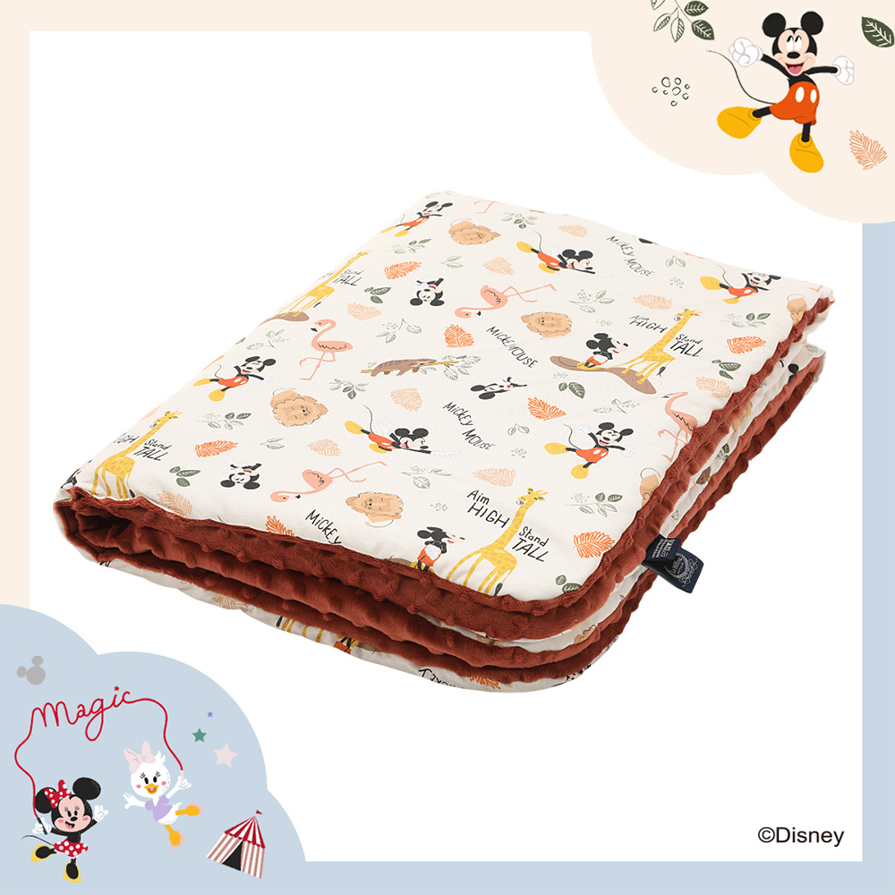 La Millou波蘭 暖膚豆豆毯｜米奇系列_動物園篇(奶油米底)｜奶油紅絲絨