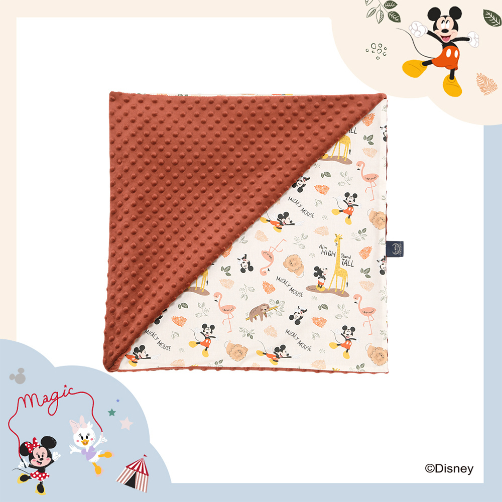 La Millou 單面巧柔豆豆毯｜米奇系列_動物園篇(奶油米底)｜奶油紅絲絨