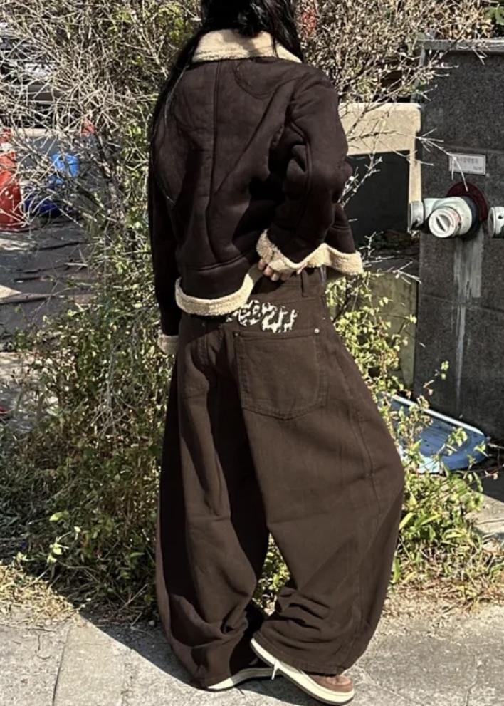 ❥現貨 豹紋字體彎刀褲(微刷毛)