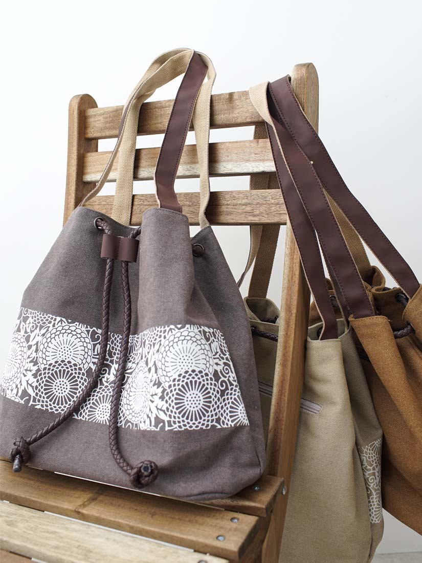 蕾絲印花帆布通勤側背包