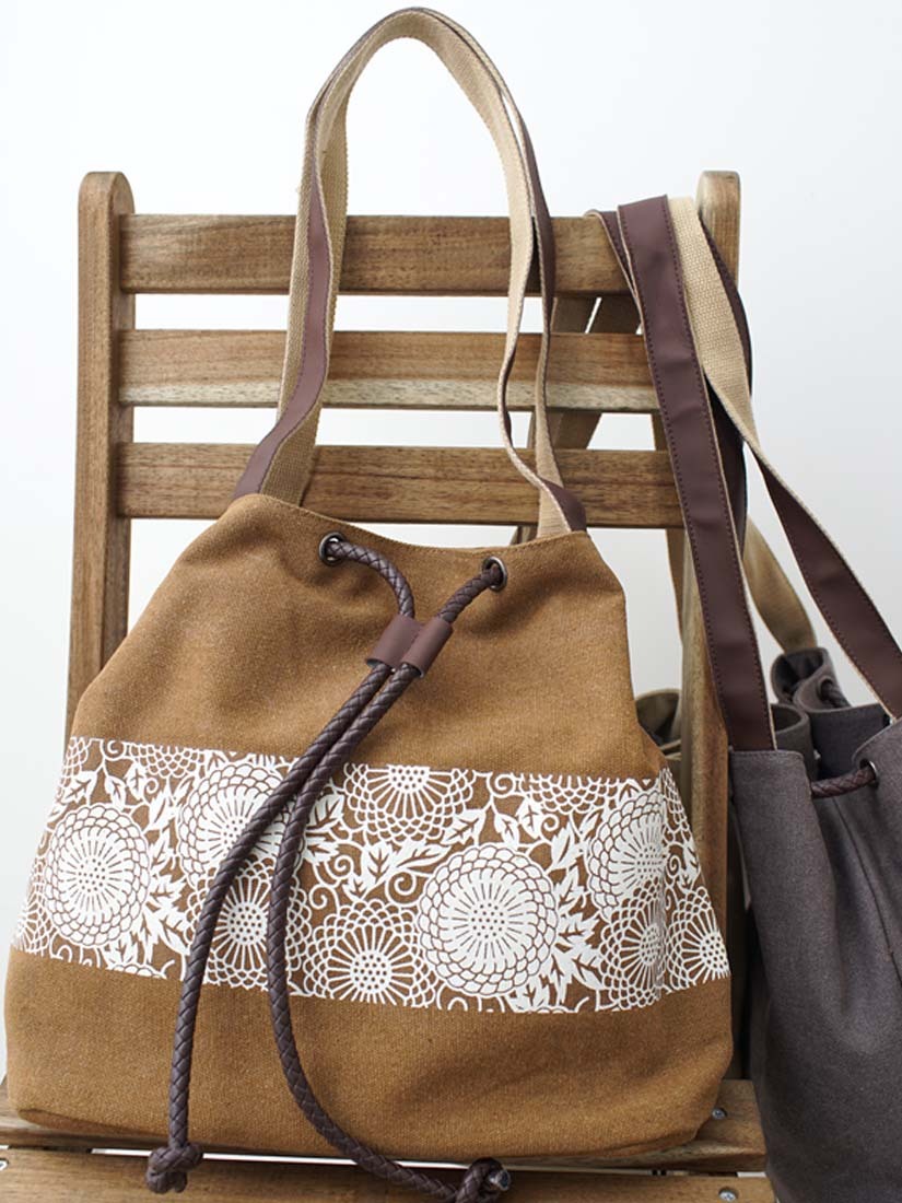 蕾絲印花帆布通勤側背包
