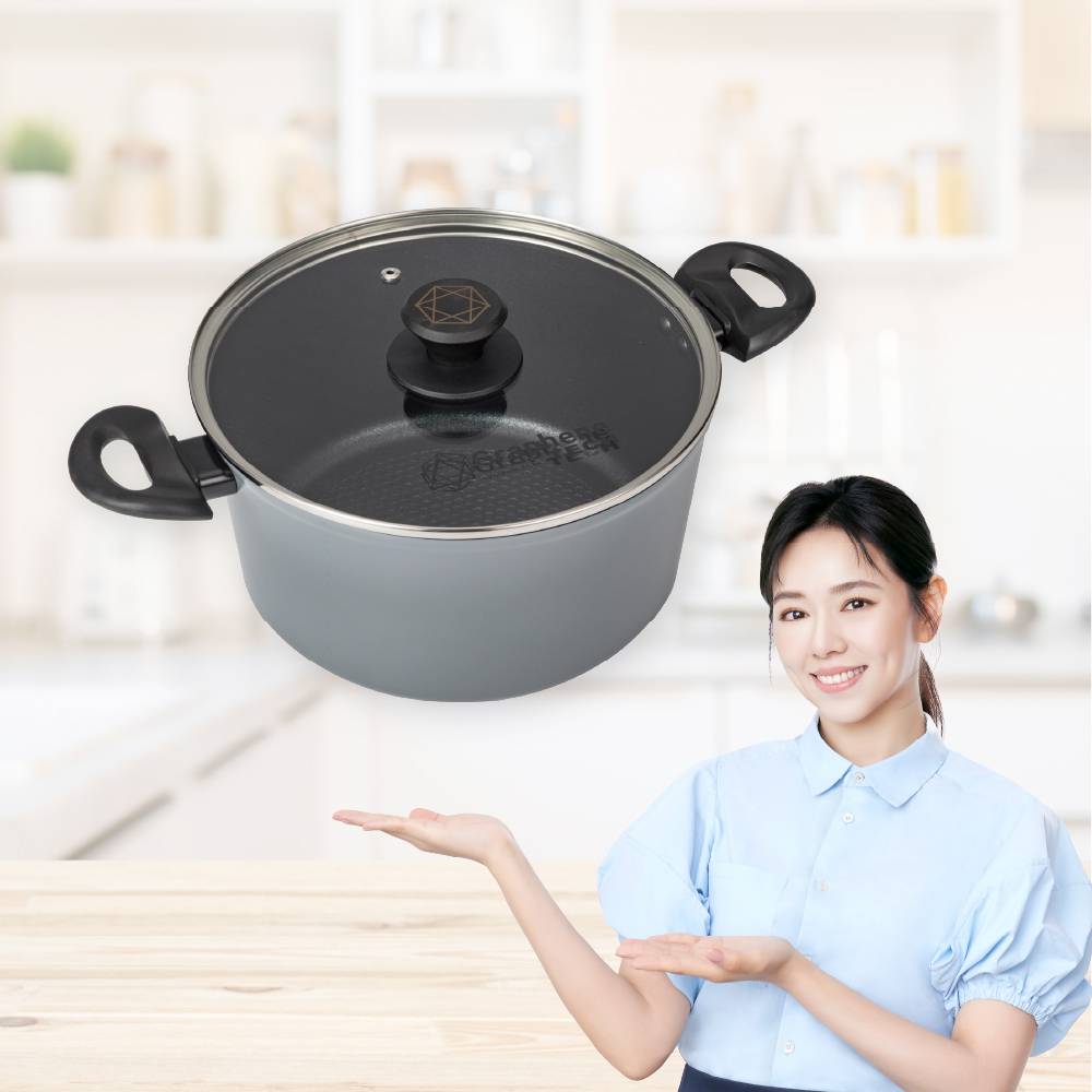 黑金石墨烯不沾雙耳湯鍋28cm(含蓋/IH爐可用)