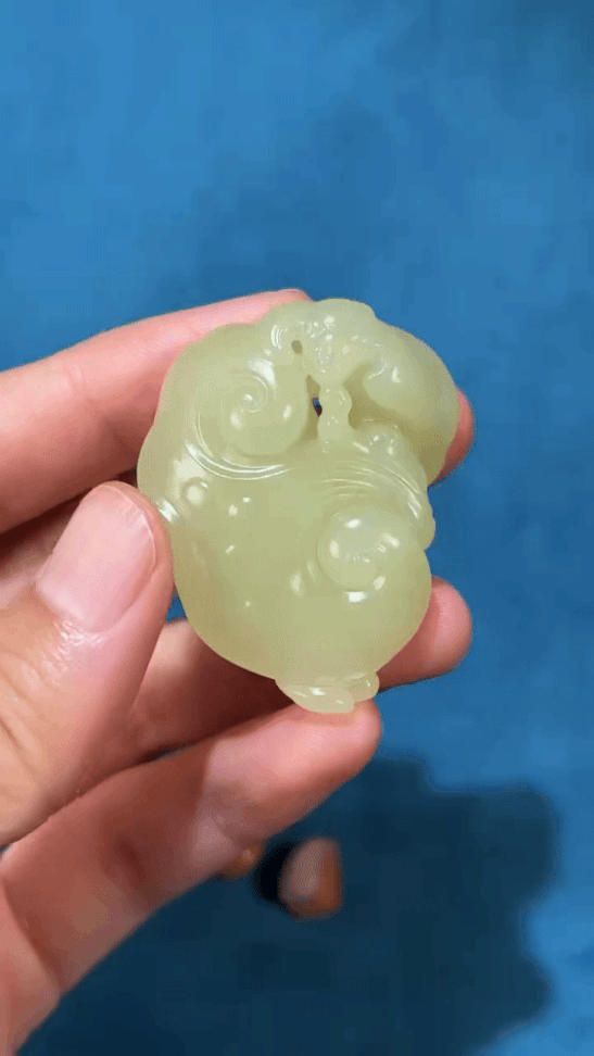 126239 和田玉青海黃口料福壽如意