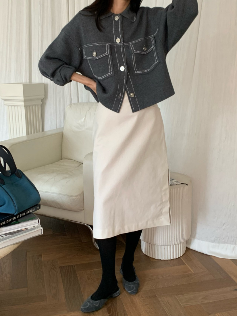 Petra 後鬆緊絨面中長裙 [ 2色 / Free ]