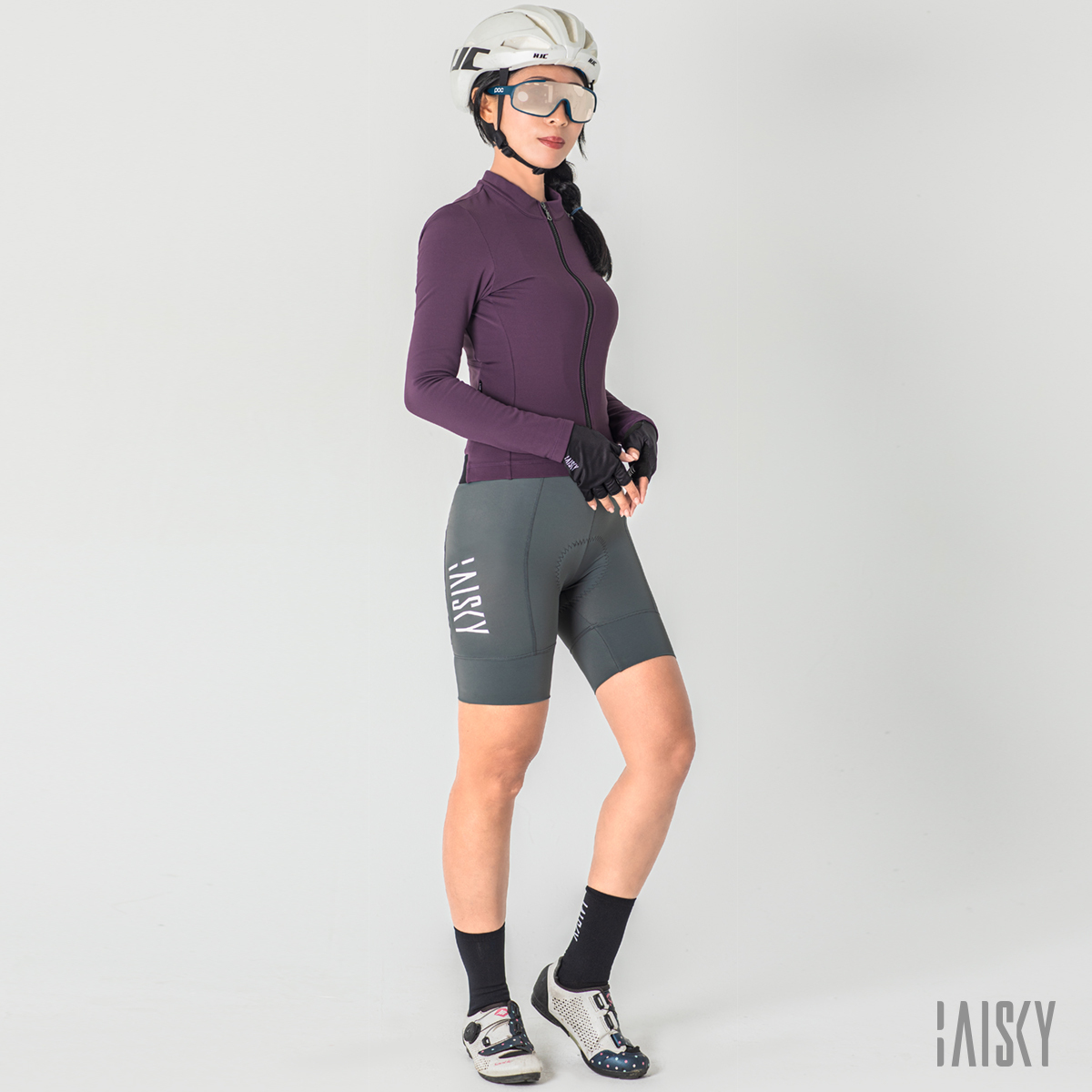 女款雙拉鍊抓絨長車衣 潔淨II 紫