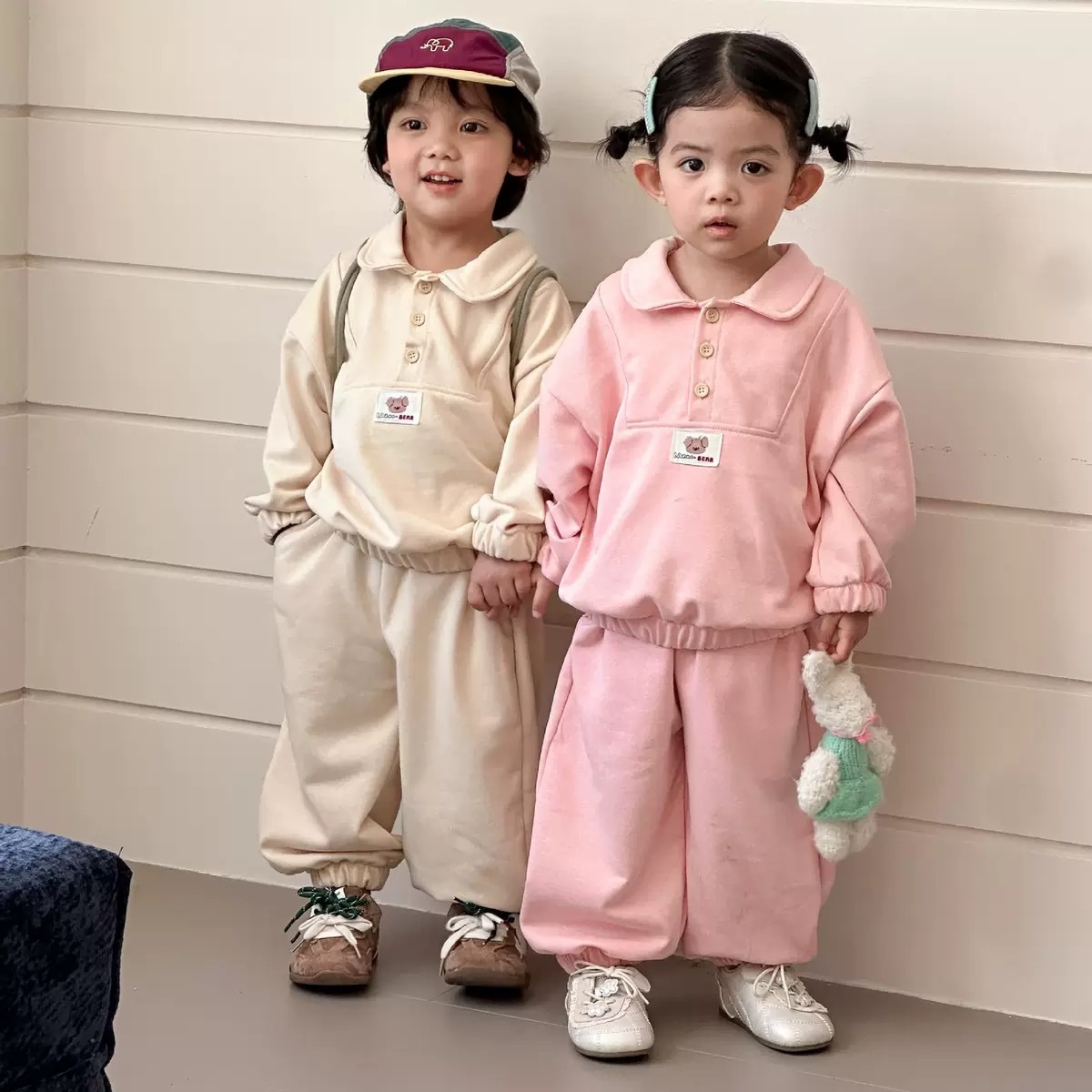 兄弟姐妹一起穿_熊熊布標領子套裝