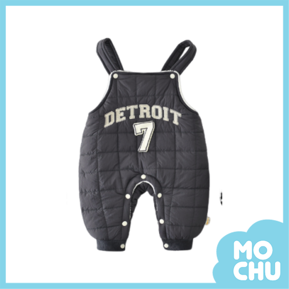 數字7珩縫加絨吊帶褲