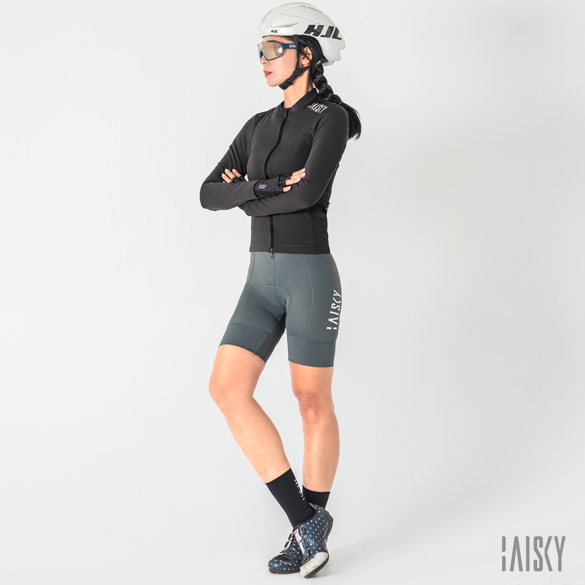 女款雙拉鍊抓絨長車衣 潔淨II 黑