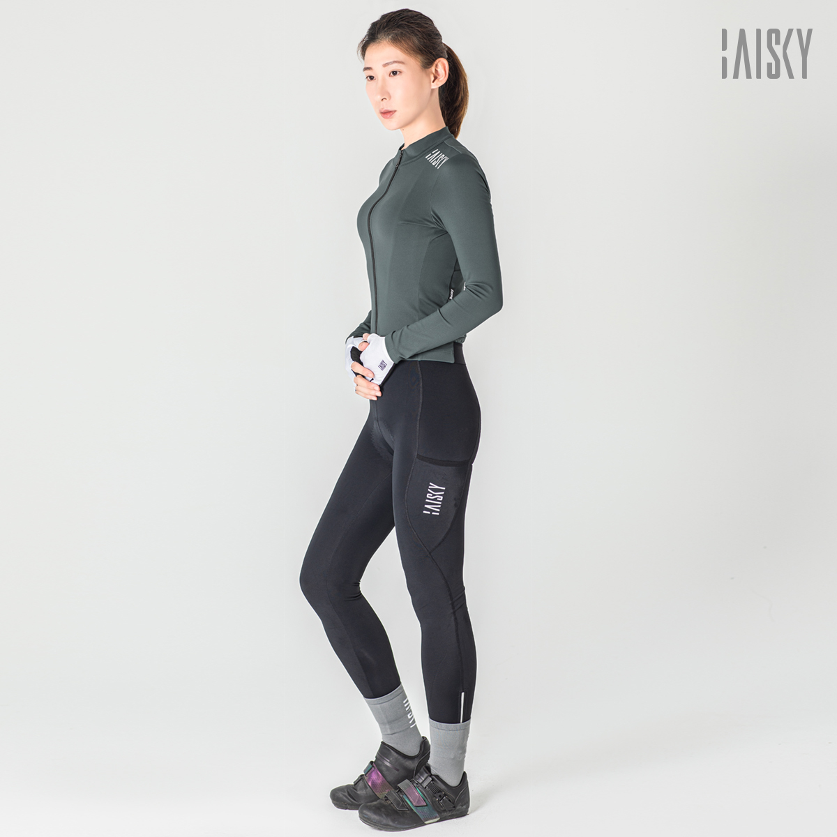 女款雙拉鍊抓絨長車衣 潔淨II 深灰