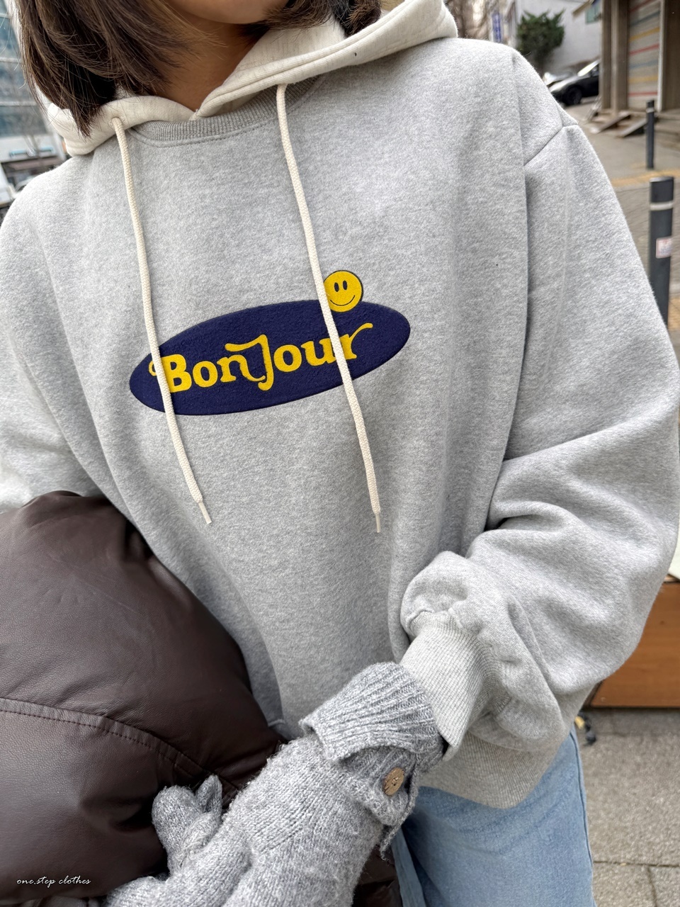 正韓bonjour笑臉刷毛大學T