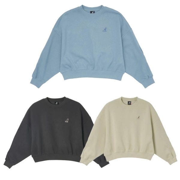 KANGOL 大學T 深灰 藍 卡其 繡花 造型袖 長袖 女 6452100610 6452100631 6452100682