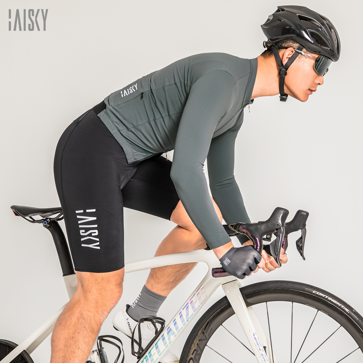 男款雙拉鍊抓絨長車衣 潔淨II 深灰