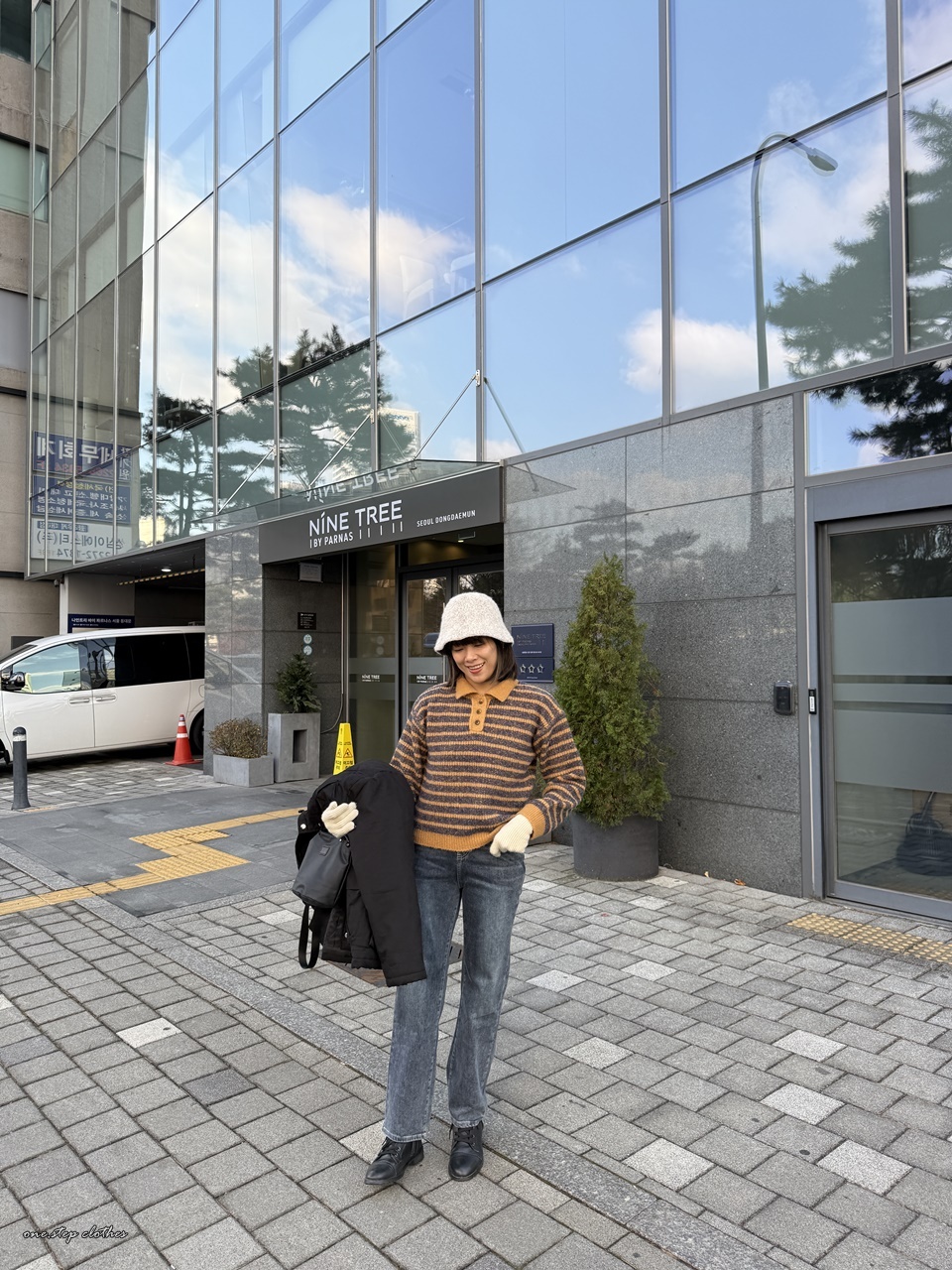 正韓俐落polo橫條毛衣 (橘咖)