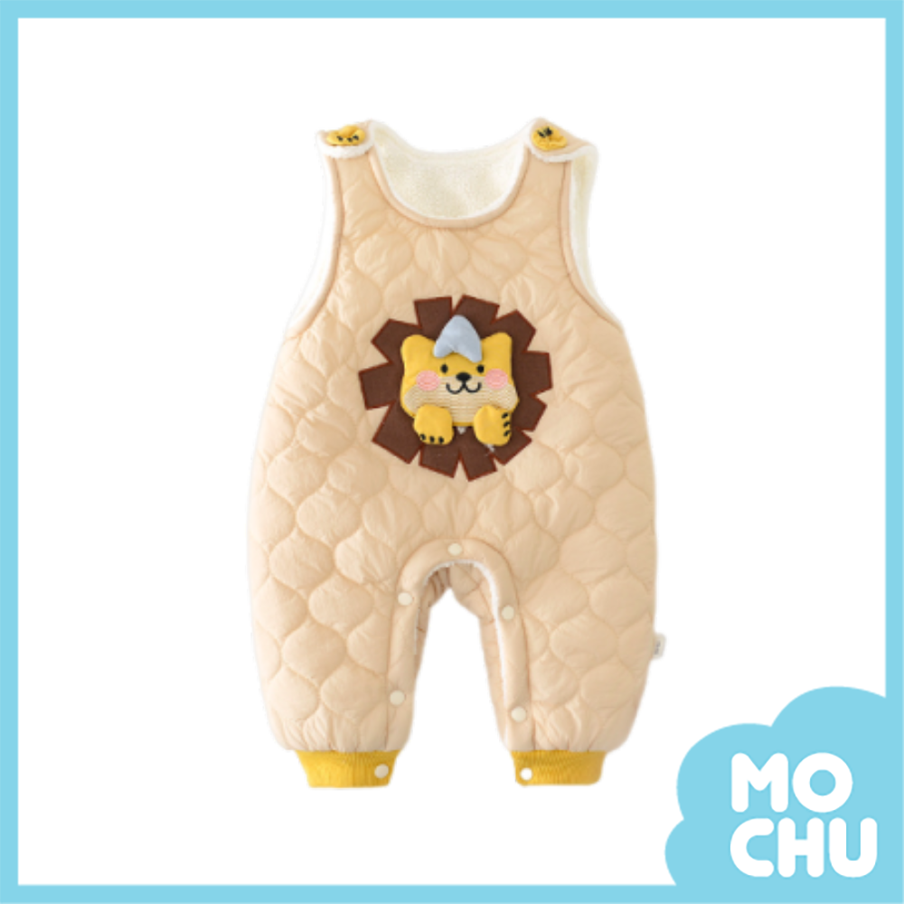 微笑小獅子絎縫加絨吊帶褲