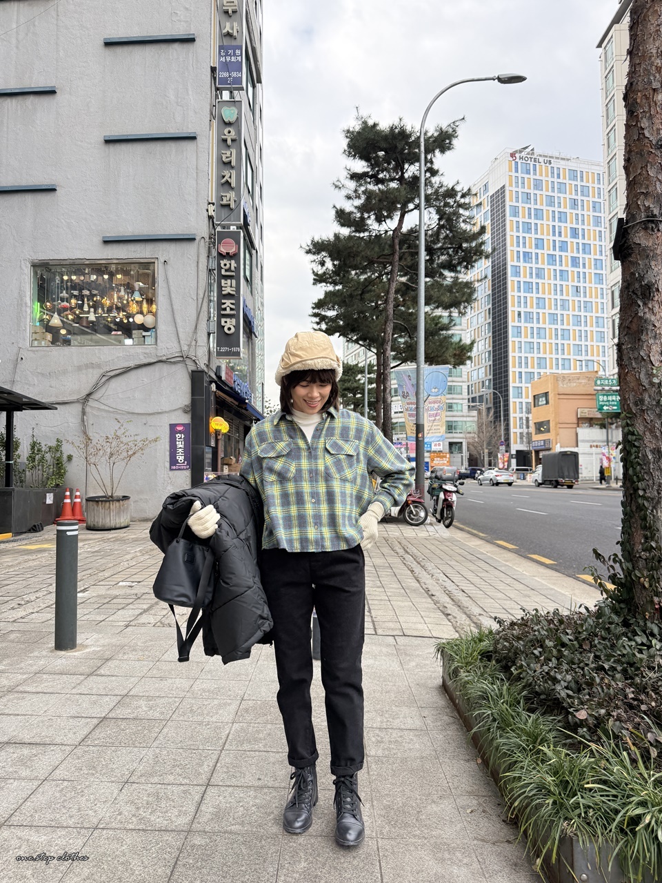 正韓美好冬日細緻釦格紋襯衫 (黃)