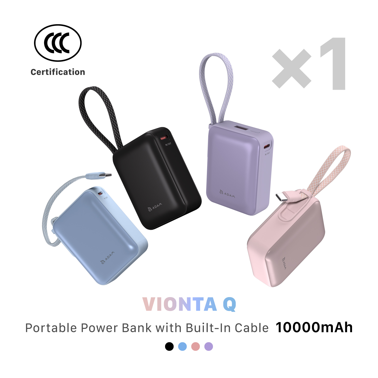 VIONTA Q Portable Power Bank with Built-In Cable