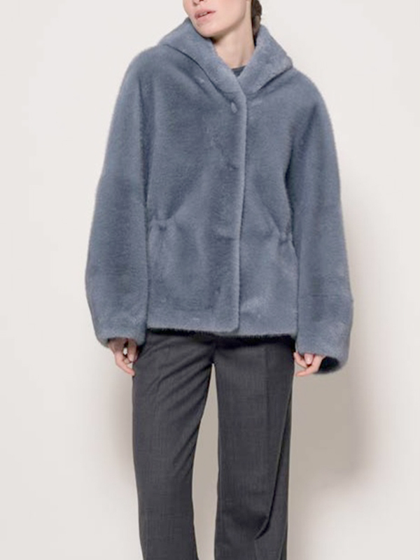 VALENTINI 連帽抽繩皮草外套