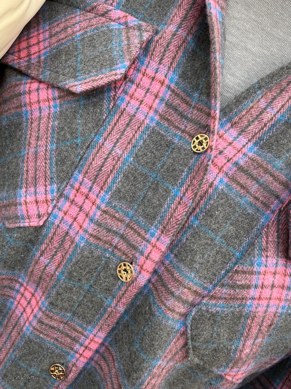 正韓美好冬日細緻釦格紋襯衫 (粉)