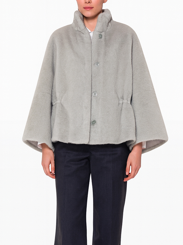 VALENTINI 立領抽繩皮草外套(淺灰)