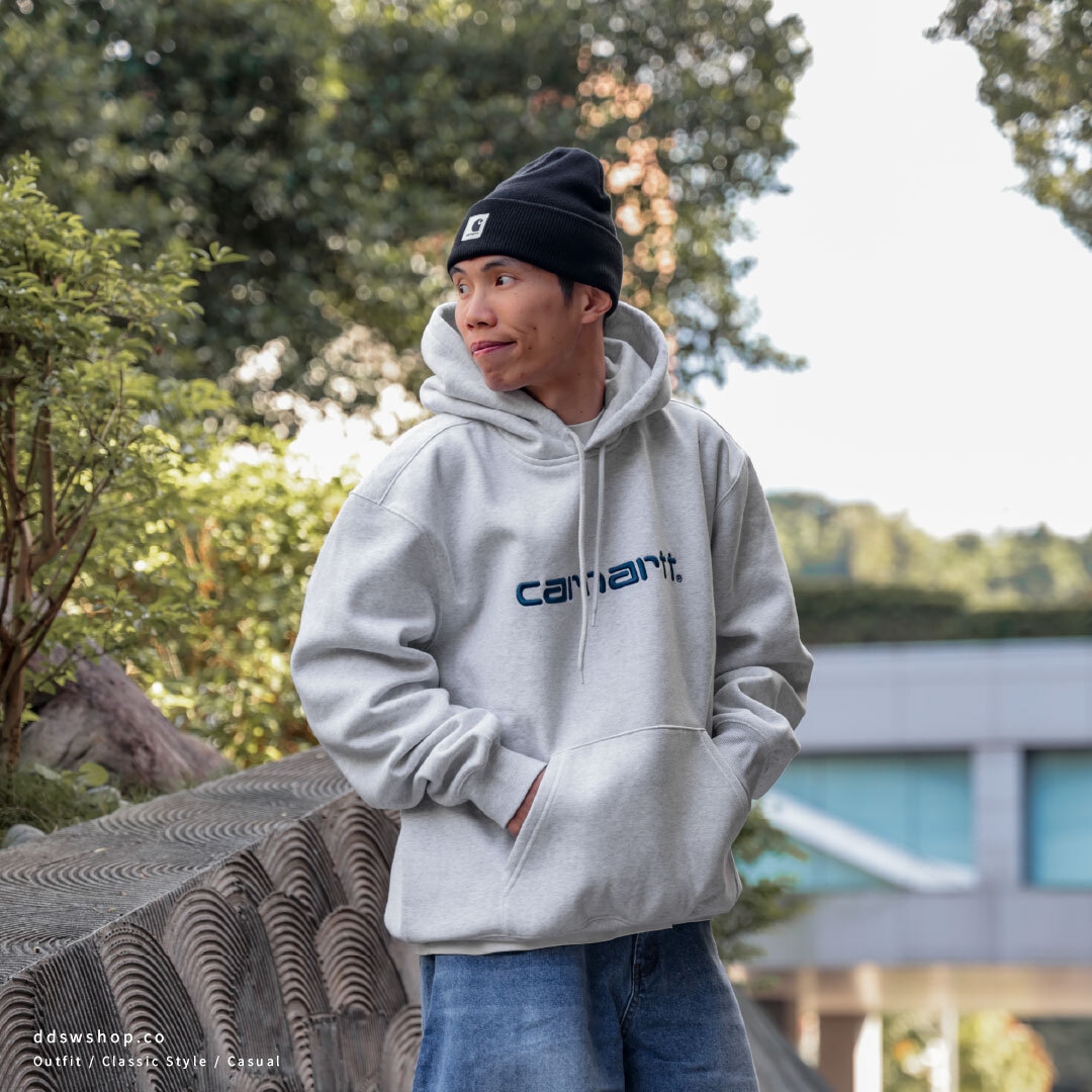 "現貨" Carhartt WIP Hooded Carhartt Sweatshirt 經典款 刺繡 LOGO 鋪棉 帽踢 灰色