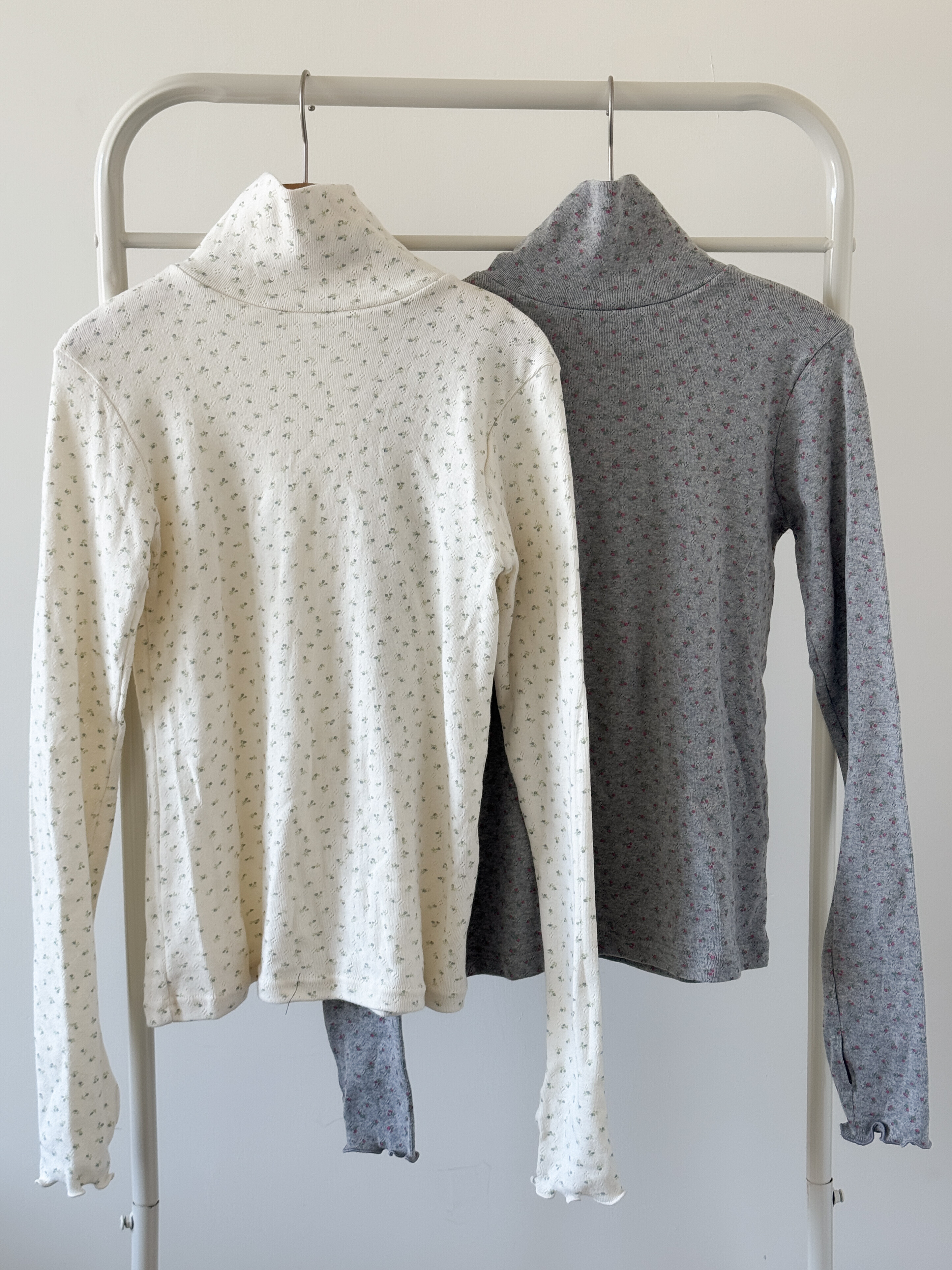 復古少女感碎花高領tee