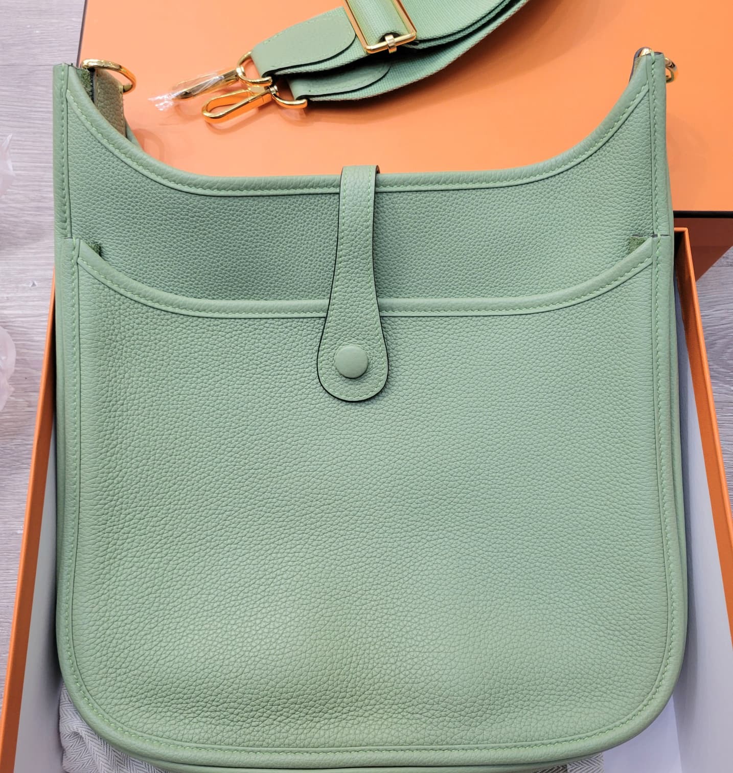 98%NEW HERMES EVELYNE 29 3I Vert Criquet CC 牛油果金扣