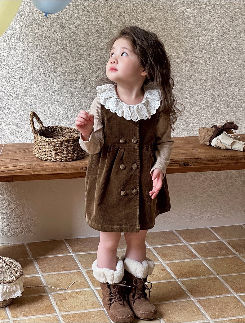 森林系燈芯絨背心裙/內搭花邊上衣