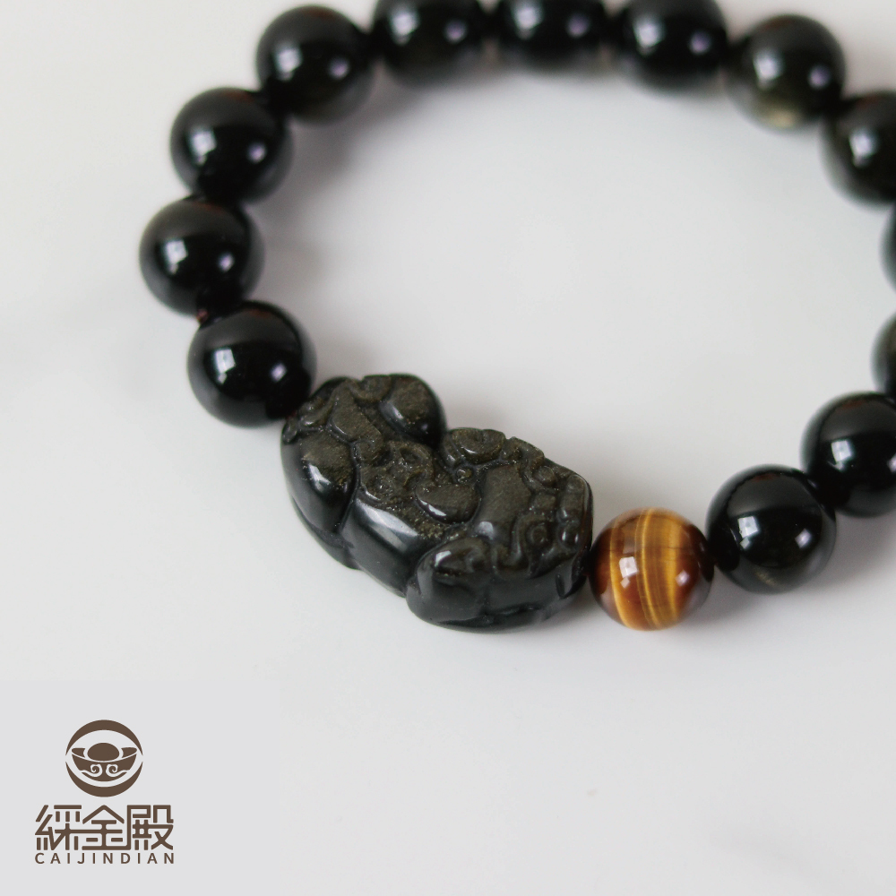 招財黑曜石貔貅手鍊｜手珠｜聚財｜避邪（含過爐）12MM【綵金殿】
