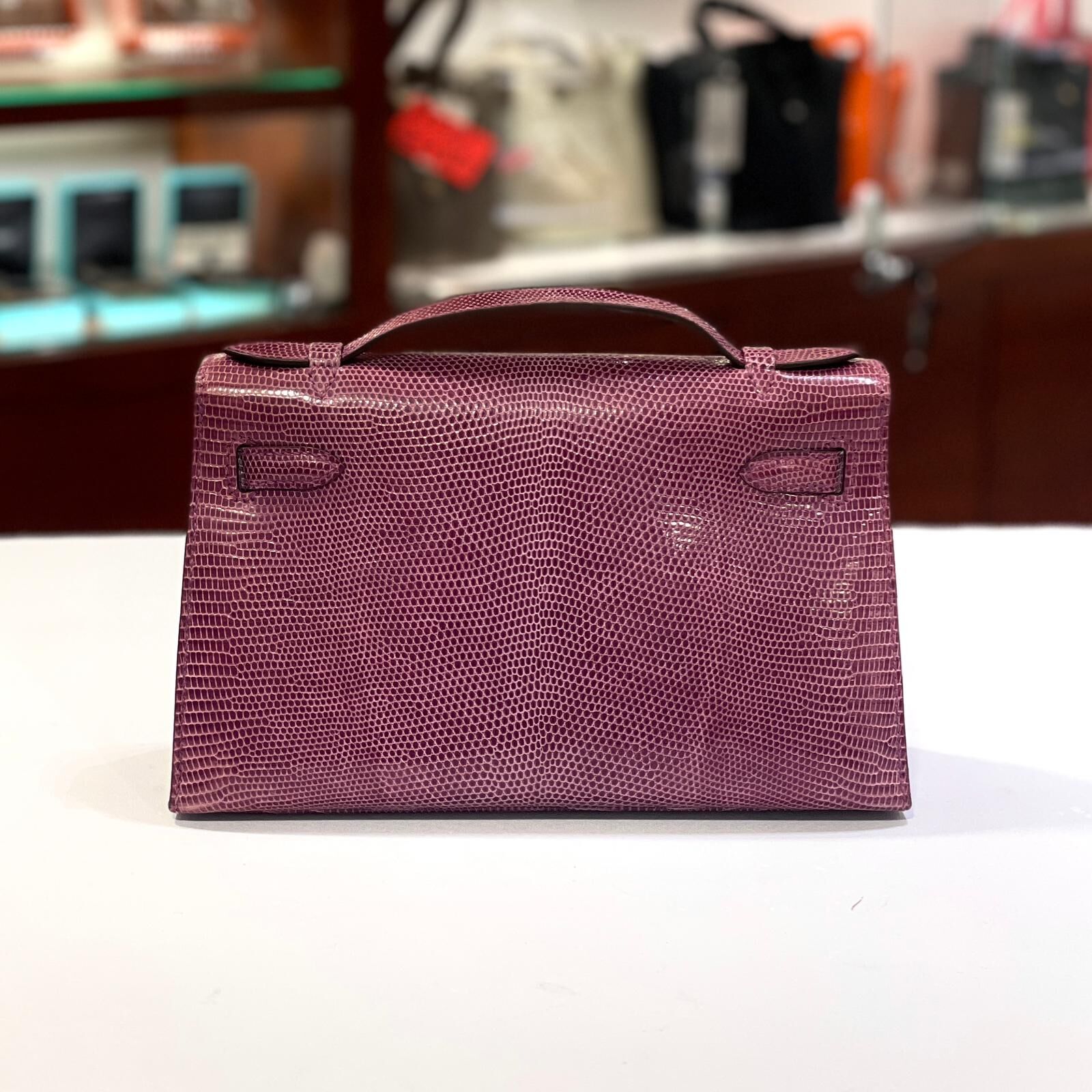 90%NEW二手Kelly Pochette M刻 紫羅蘭銀扣蜥蜴皮 96/Violet Phw Lizard Skin #Mini Kelly一代 #香榭站正品