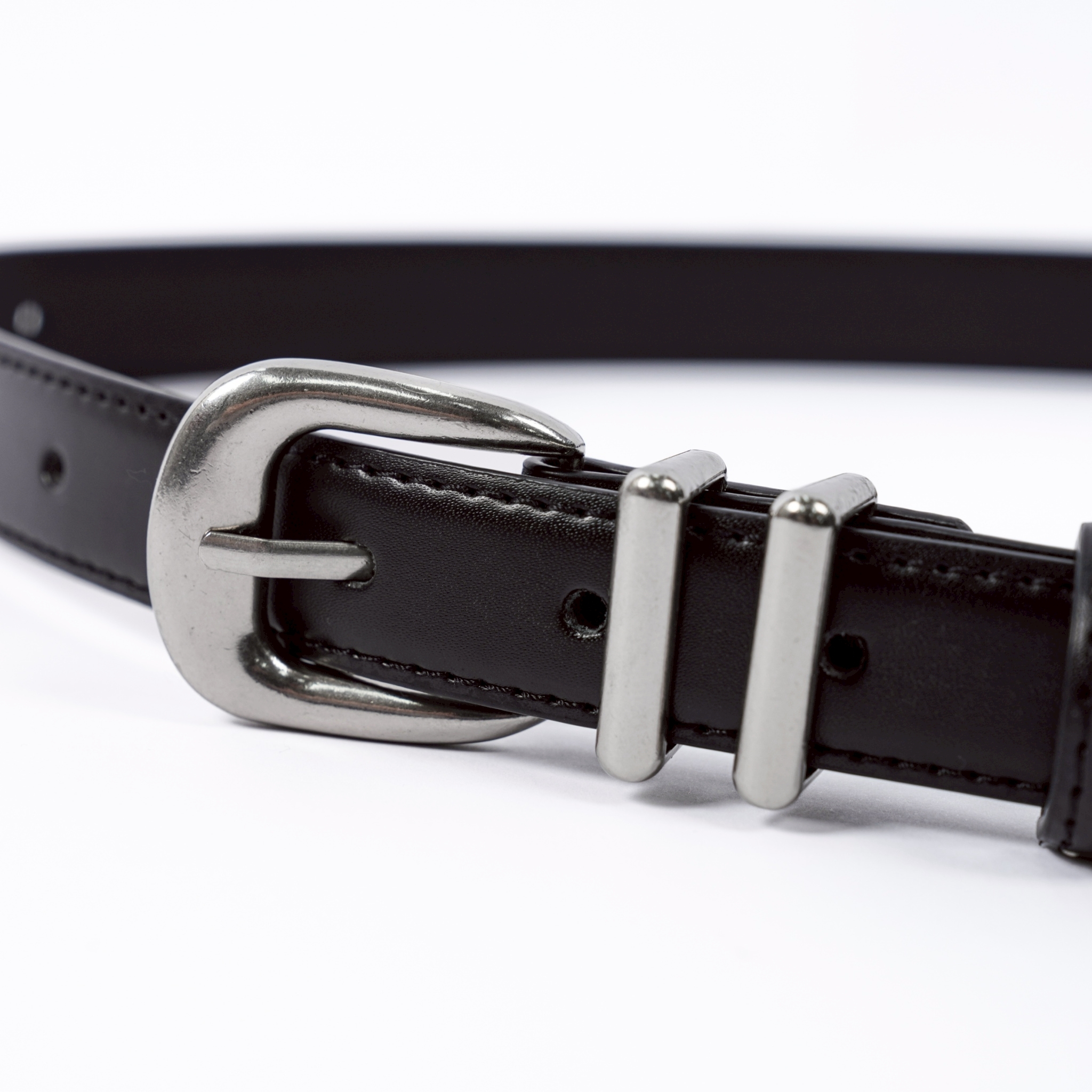 SBG 霧銀雙環真皮窄版皮帶 B0147