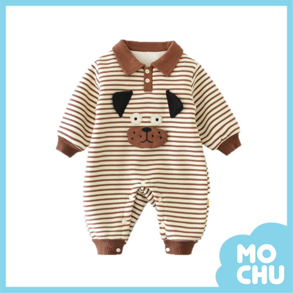 狗臉咖條加絨連身衣