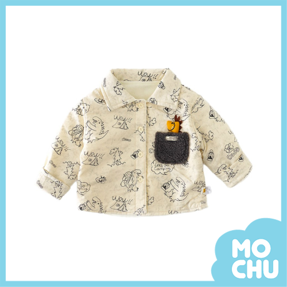 恐龍插畫加絨長袖襯衫