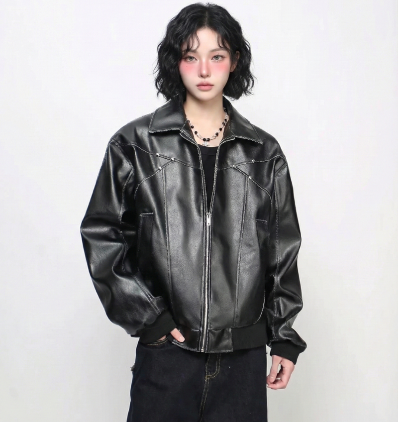 刷舊裂紋釘釦外套