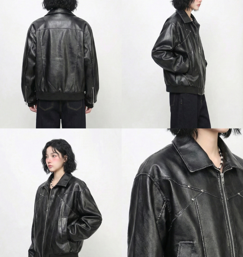 刷舊裂紋釘釦外套