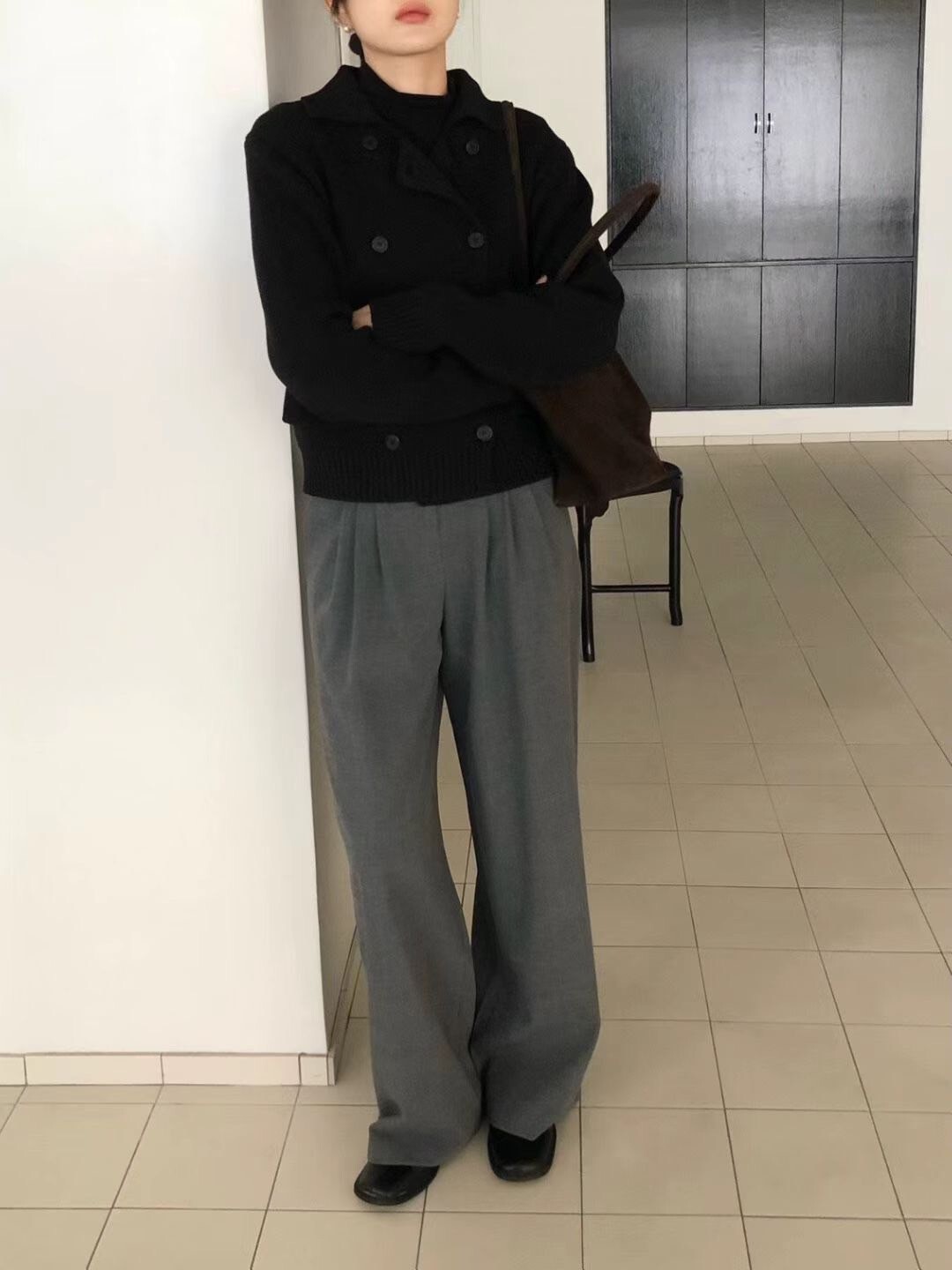 質感同色系雙排釦造型翻領針織外套 / 2色