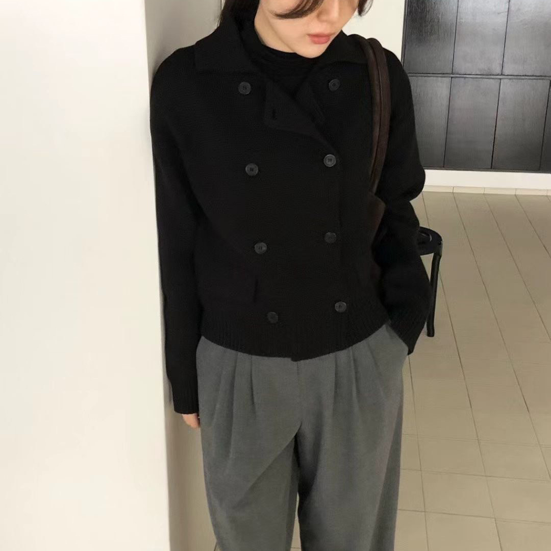 質感同色系雙排釦造型翻領針織外套 / 2色