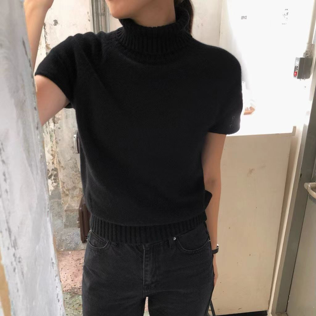 氣質女子短袖高領針織毛衣 / 4色
