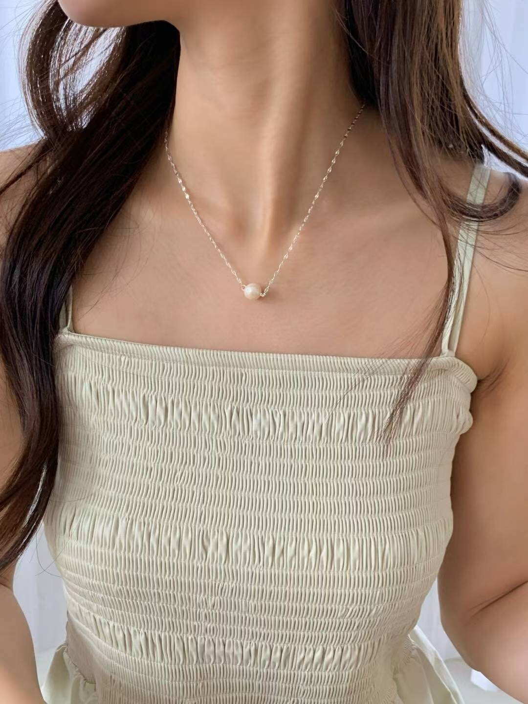 質感銀閃閃鏈條單顆珍珠項鍊