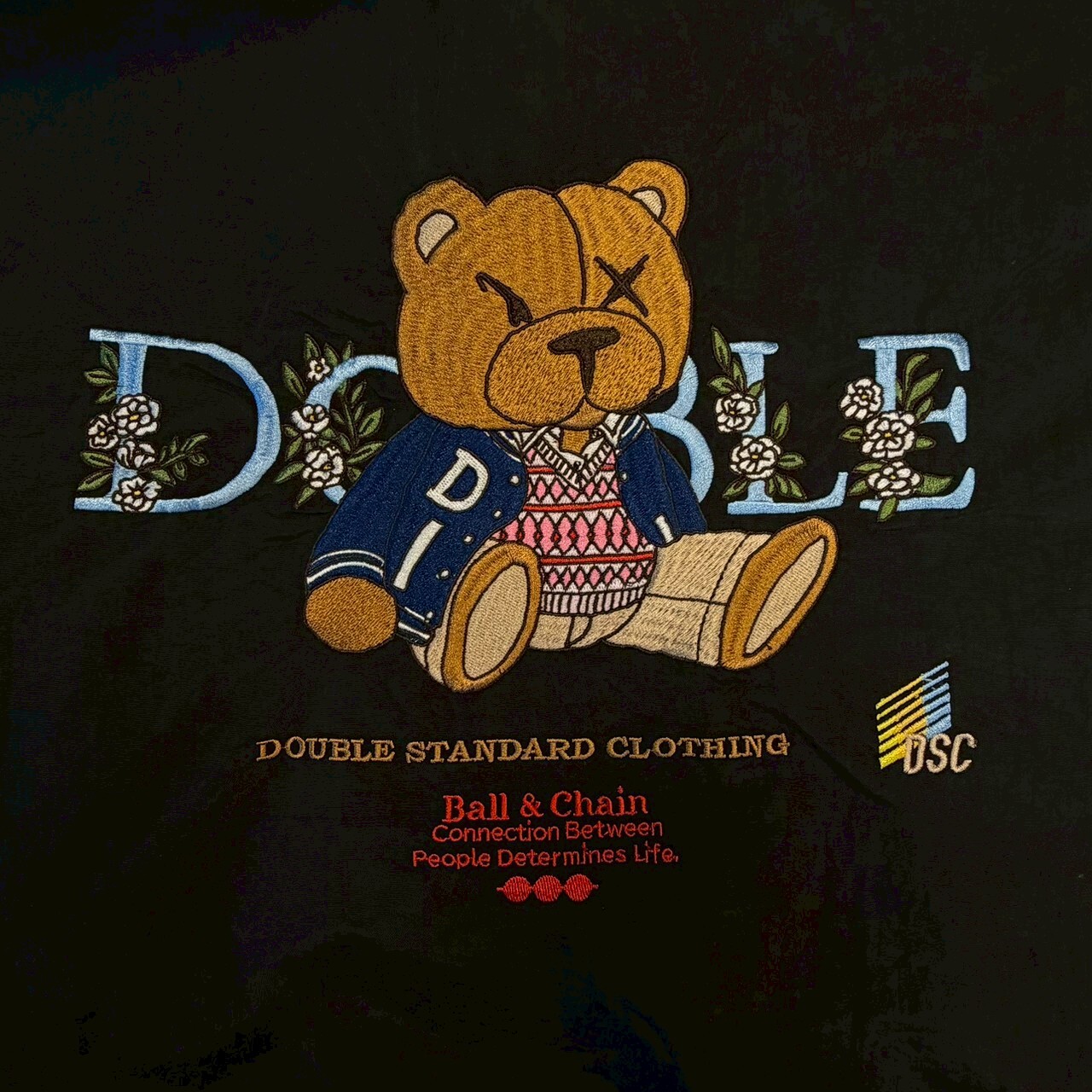 Ball＆Chain 刺繡環保購物袋 M號 - 黑 (0400009253)