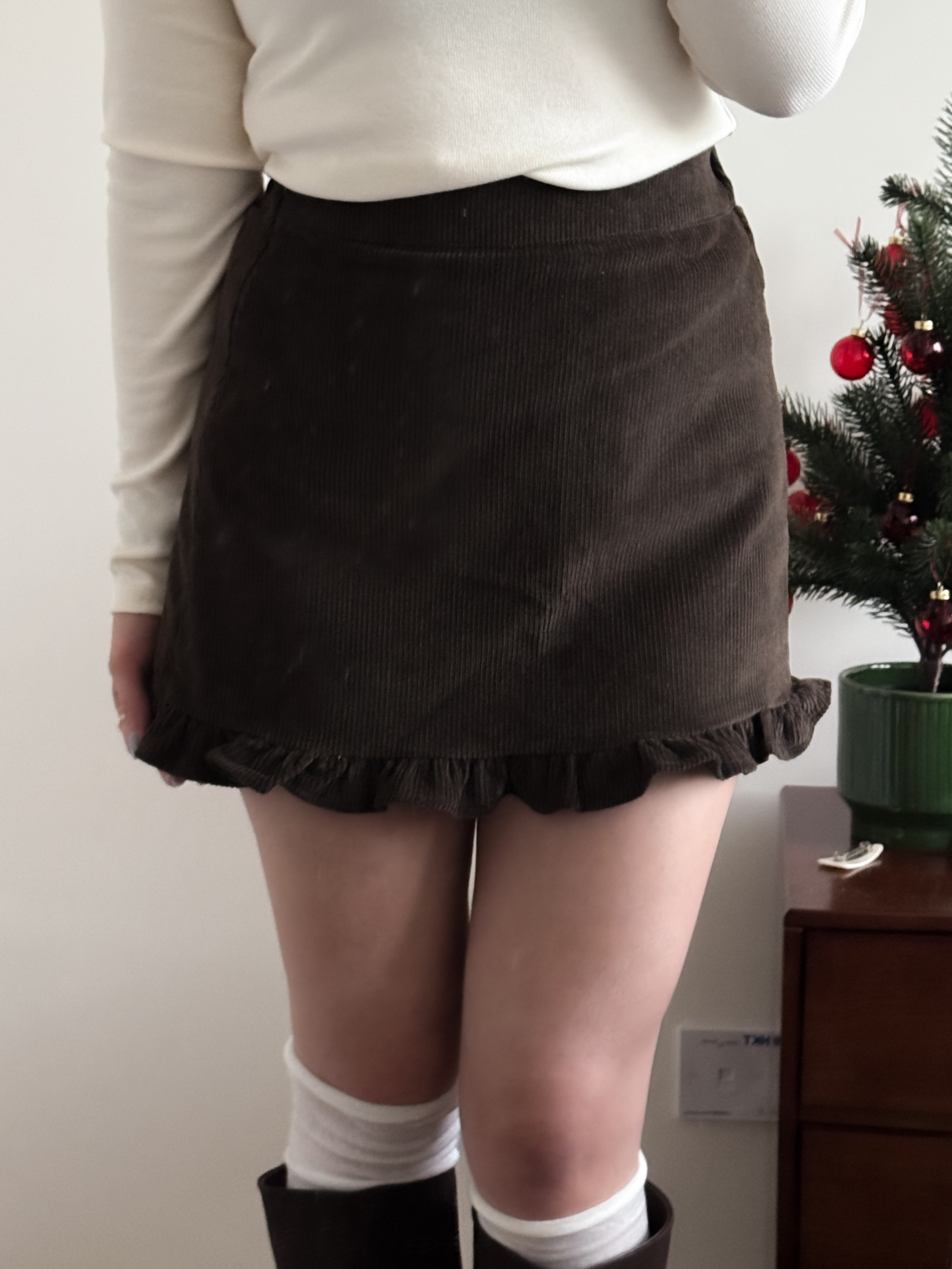 復古燈芯絨捲捲裙with pant