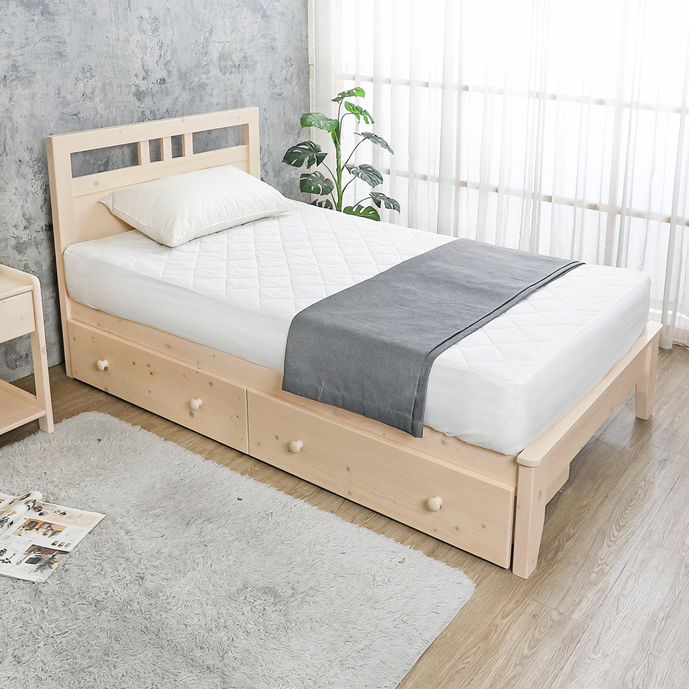 雀莉3.5尺實木單人床架-抽屜型