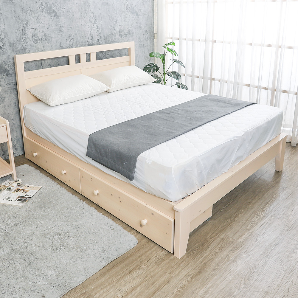 雀莉5尺實木雙人床架-抽屜型