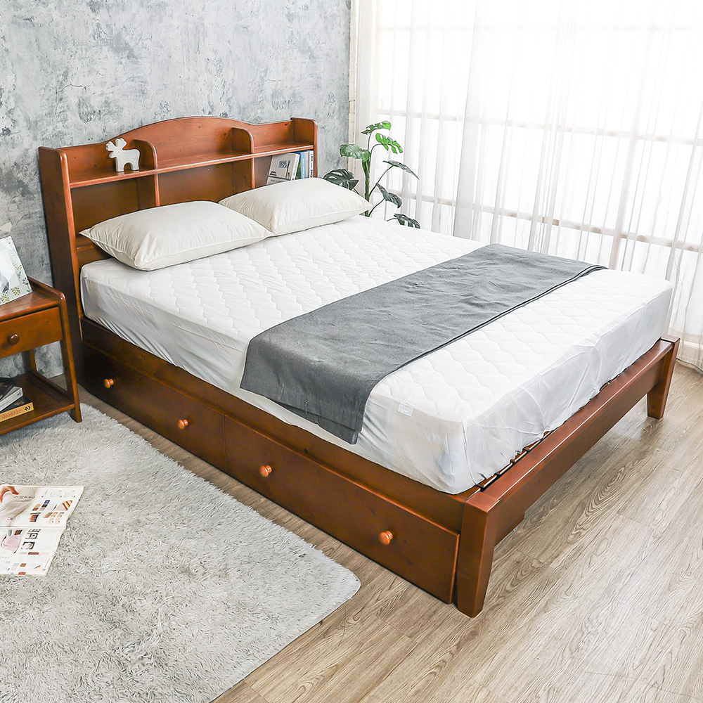 克查5尺實木書架雙人床架-抽屜型