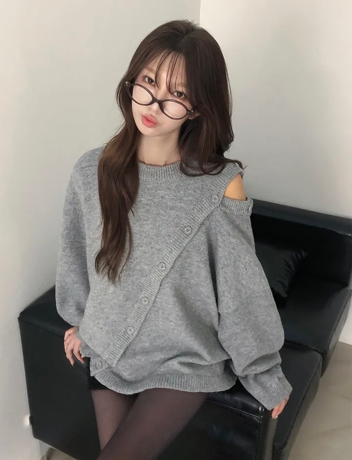 【優惠預訂】韓國寬鬆斜扣單肩冷衫（3色）