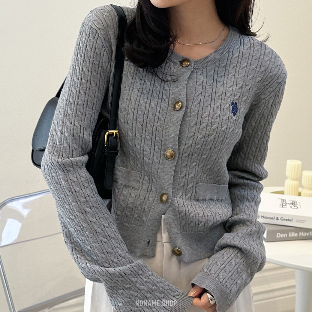 U.S. POLO ASSN. 金色鈕釦 麻花 針織 刺繡 外套 五色 (女款)