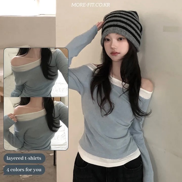 【優惠預訂】韓國絨毛船領分層皺摺上衣（4色）