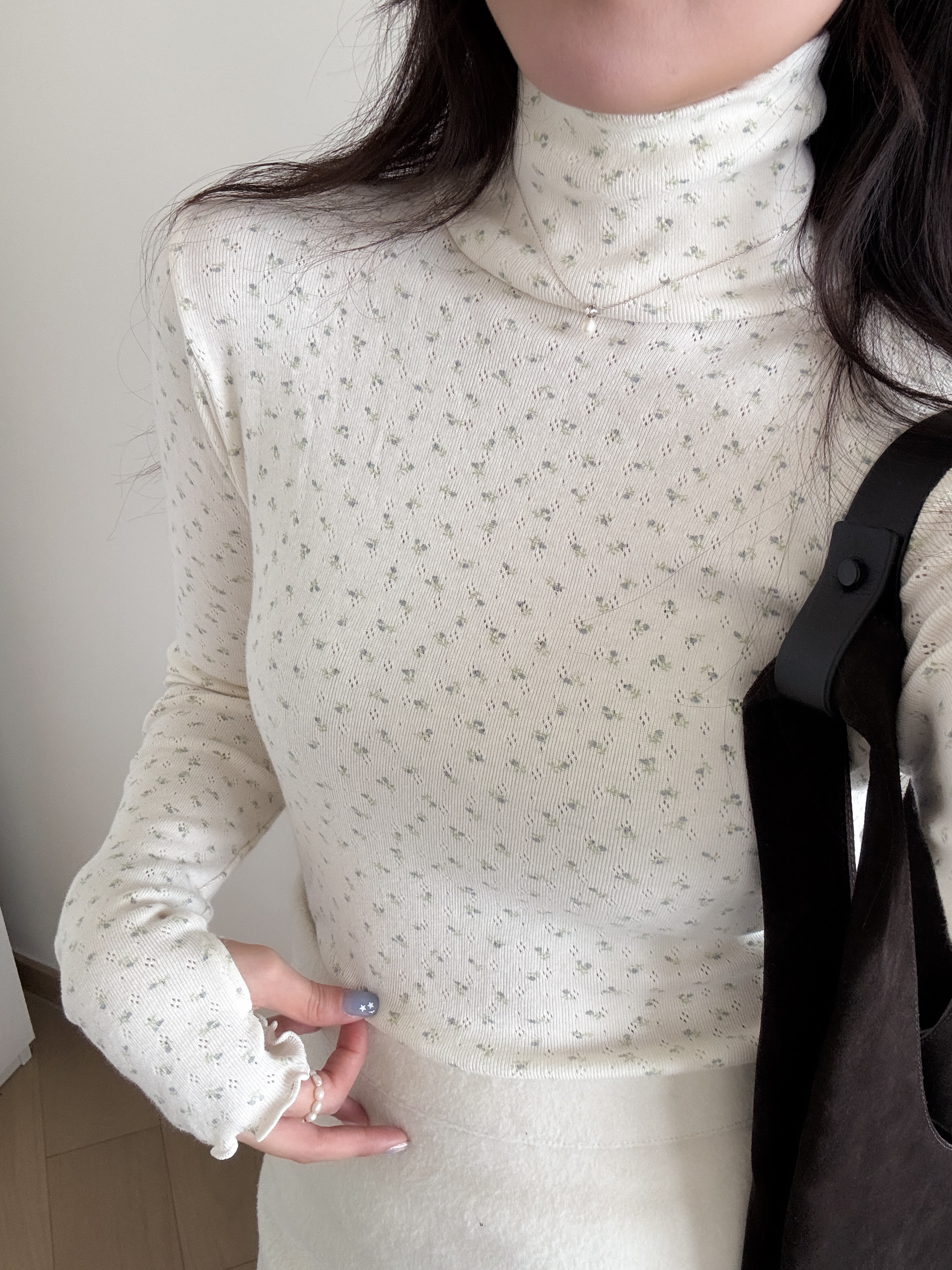 復古少女感碎花高領tee