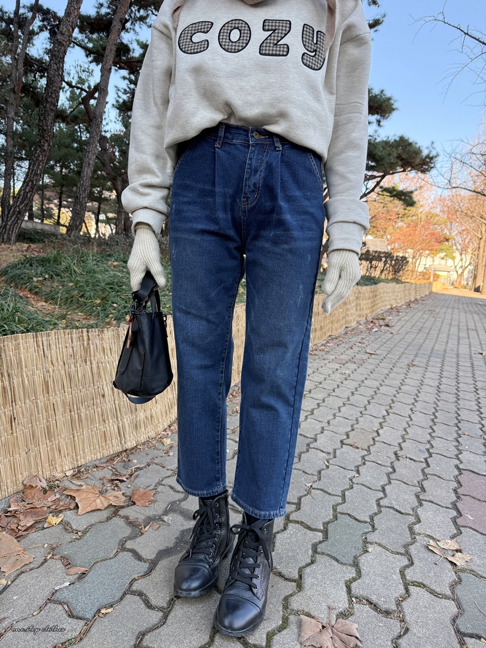 正韓SPICY後鬆緊內刷毛牛仔褲